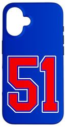 Numero 51 stile sportivo universitario in rosso blu bianco Custodia per iPhone 16