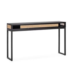 CONSOLA 142X30X84 MADERA NEGRO/RATAN NATURAL/METAL NEGRO