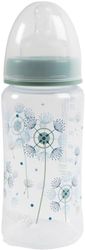 Biberon per neonati Poupy con collo largo decorato da 300 ml con tettarella in silicone e coperchio proteggi tettarella (Verde)