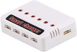YUNIQUE GREEN-CLEAN-POWER - Cargador USB 6 en 1 para Batería de Litio | Compatible con Hubsan H107D, Syma X5C, Helicóptero RC | Protección contra Sobrecarga, Blanco, Plástico