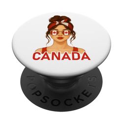 Brunette Canadian Girl Canada Flag Canadian Girlfriend Wife PopSockets PopGrip Adhesivo