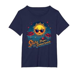 Stars, Stripes, and Sunscreen T-Shirt, Women's Plus, Navy, 2X