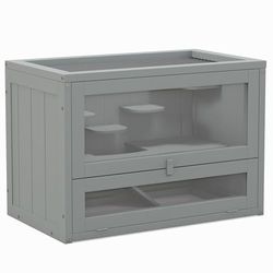PawHut Cage pour Hamsters Souris Petits rongeurs Multi-équipements Rampe Plateformes Toit ouvrant grillagé Porte Gris