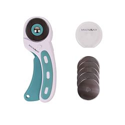 Milward Cutter rotatif de 45 mm et 5 lames de rechange, poignée ergonomique, verrouillage de sécurité, tissu gaucher + droitier, cuir, artisanat, couture, courtepointe, coupe-tissu, turquoise et blanc