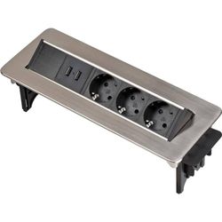 Brennenstuhl Indesk Power USB-Charger Extensão de tomadas de mesa/tomada retrátil tripla (extensão de tomadas com 2 tomadas de carregamento USB, cabo de 2 m) prateado/preto