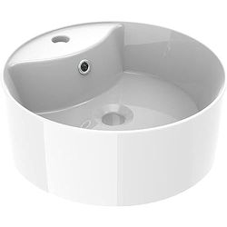 ERCOS Lavabo Cerámico Redondo De Encimera, Blanco Pulido Lavabo De Baño Con Desbordamiento Integrado, Tamaño Diámetro 406 MM