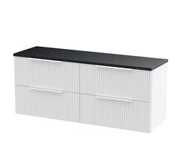 Hudson Reed DFF193LSB2 Fluted Modern Bathroom Wall Hung 4 Soft Close Drawer Vanity Unit and Sparkling Black Laminate Worktop, 1200mm, Satin White