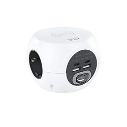 Base de Enchufes con 4 Puertos USB y Carga Inalámbrica - Interruptor Integrado para Carga eficiente de Dispositivos.