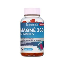 Santarome - Magnésium Extra Fort 360 mg - Fatigue, Stress, nervosité - 2 mg de Vitamine B6, Taurine - Ultra dosé - 40 Gummies - Sans sucres - Goût Fruits Rouges