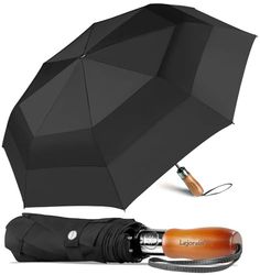 Lejorain 54 inch Grote Paraplu Auto Open Close met Opvouwbare Golf Maat en 210T Dupont Teflon Gecoat Geventileerd Winddicht Dubbele Luifel voor Vrouwen Mannen & Zwart