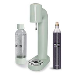 Cello Sparkling Water and Soda Maker Machine, in Sage Green with 1 Litre Reusable BPA-Free Water Bottle for Carbonating & 60 Litre Co2 Gas Cylinder | No Electricty required | Sparkling Water Maker