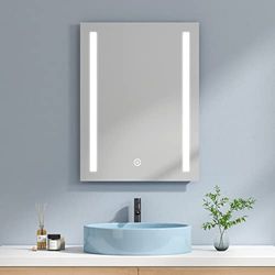 EMKE Espejo de baño LED 60 x 80 cm con Interruptor táctil + antivaho, luz Blanca fría Espejo de Pared