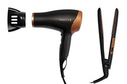 Remington Hair Care Gift Set - Ceramic Hair Straighteners and 2000 W Ionic Hair Dryer with Concentrator D3012GP, Black/Bronze