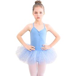 Bezioner Kinderballetkleding Tutu Balletjurk Meisjes Katoenen Balletpakje Balletpak Dans Body Dansjurk met Rok Blauw 110