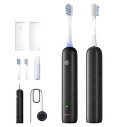 Mova Fresh Pro 3DClean Brosse à dents électrique avec application, Rechargeable pour adultes, 2 têtes de brosse et étui de voyage,tête de brosse de rechange 3-en-1, 30 jours d'autonomie,noir