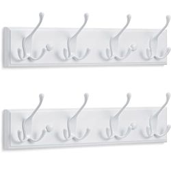 LARHN White Coat Hooks - Wall Mounted Coat Rack (2-Pack) - 4 Triple White Coat Hooks for Wall - 42 cm - All Fixings Included for Quick & Easy Installation