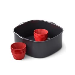Kit d'accessoires de cuisson XXL Philips Airfryer, Plateau à revêtement antiadhésif, Avec 9 moules à muffins en silicone, Lavable au lave-vaisselle, Application de recettes HomeID, Noir (HD9957/00)