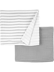 Simple Joys by Carter's 2-Pack Cotton Gauze Blanket Couverture, Blanc Rayures/Gris, Taille Unique (Lot de 2) Mixte bébé