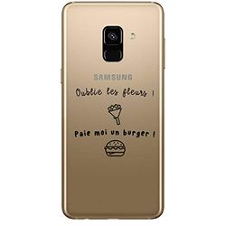 Zokko Beschermhoesje voor Galaxy A8 2018, motief: Oublie Les Fleurs – zacht, transparant, zwarte inkt
