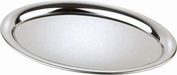 APS Plateau de Service Kaffeehaus, Plateau Classique de café viennois, Plateau en Acier Inoxydable, très Poli, Ovale, Bord roulé, 26,5 x 19 cm, 1 cm de Hauteur.