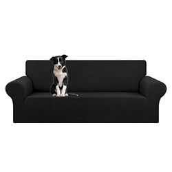 KEKUOU Stretch Oversized Sofa Slipcover 1 Piece Couch Sofa Cover (94"-110") Furniture Protector 4 Seater Sofa with Elastic Bottom for Kids,Pet.Jacquard Checked Pattern Fabric(X Large,Black)