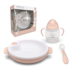 Nuvita 1491 Baby Feeding Set - Weaning Set with Thermal Plate, Silicone Spoon and Drip Cup - BPA Free, Non-Slip, Ideal from 6 Months - English Rose