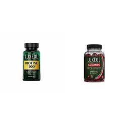 Luxéol – Biotine 1000 μg – Favorise la Pousse des Cheveux – Complément Alimentaire – 90 Gélules – 28,6 g & Gummies Force & Croissance - Complément Alimentaire Cheveux & Ongles - 60 Gummies