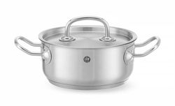 HENDI Marmite, basse, couvercle avec trous de vapeur, pot de cuisson, casserole, braisière, faitout, convient à toutes les sources de chaleur, lavable au lave-vaisselle, 1.5L, ø160x(H)75mm, inox