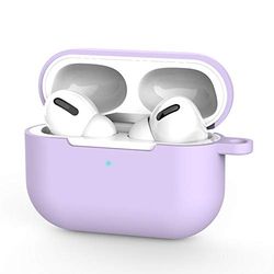 Coque de Protection en Silicone pour AirPods Pro [LED Avant] [Charge sans Fil] (Oreilles sans Mousqueton, Violet)