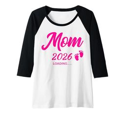 Womens Promoted To Be Mom 2026 Loading Baby Reveal Raglan Baseball Tee