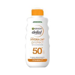Garnier Delial Hydra 24h Protect Leche Protectora Antimanchas con [Vitamina C]. Muy Alta Protección FPS 50+. No graso. Absorción rápida y muy resistente al agua. 175 ml