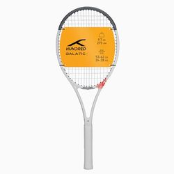 HUNDRED Galactic Strung Tennis Racket with Full Cover | 4 Points Head Light | Color: White/Grey, Grip Size 2 (4 1/4 inches) | Unisex | Material: Graphite | 275 grams