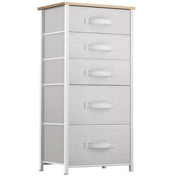 YITAHOME Comoda 5 Cajones,Cajonera de Tela,Sinfonier,Robusta Estructura metálica,Cómoda con Tapa de Madera,Gris Claro