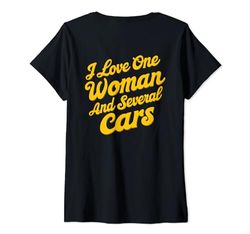 Mujer Amo a una mujer y varios coches mecánico coche (en la parte trasera) Camiseta Cuello V