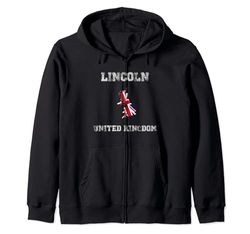 Lincoln United Kingdom Vintage United Kingdom Flag Map Zip Hoodie