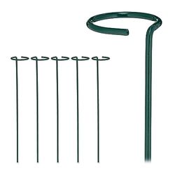 Relaxdays Växtstavar metall, set om 6, rankstavar med ring, metallstavar trädgård, växtstöd stavar, 40 cm långa, mörkgrön, stål