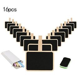 Mini Blackboard,KAKOO 16 Pcs Retangle Chalkboard with Wooden Clip Tag Signs for Wedding Party Decor Note Taking (Chalkboards Clip)