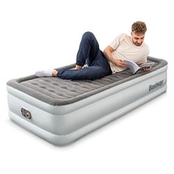 Bestway Queen Double Single Size Air bed | Built-in Electric Pump, Fast Inflation, Wave Beam Support Mattress with Storage Bag, Grey