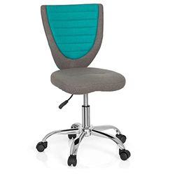 hjh OFFICE 670630 kinderbureaustoel KIDDY COMFORT stof grijs/turquoise draaistoel jeugdstoel bureaustoel, in hoogte verstelbaar