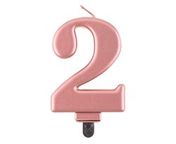 Godan Beauty&Charm Kaars Cijfer 2, Metallic Roze Goud, H 8 cm