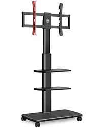 FITUEYES tv standaard verrijdbaar 1.5m met 20mm hout-voet voor 32-43 55 65 70 inch, Draaibaar & Hoogte verstelbaar tv stand trolley wheel, universal vloerstandaard op wielen Max VESA 600x400mm