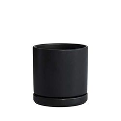 D'vine Dev Keramisk planteringskruka med dräneringshål och fat, inomhus cylinder rund planteringskruka, 15 cm, svart, 94-O-S-2