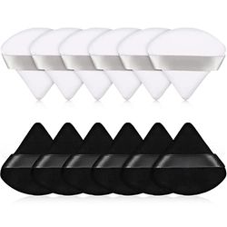 12 Houppette Bouffée de Maquillage de Visage Triangle pour Poudre Libre Éponge de Fond de Teint Cosmétique de Corps Doux Outil de Maquillage Poudre Minérale Sec Humide (Noir et Blanc)
