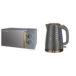 Russell Hobbs 17 Litre 700W Grey Solo Manual Microwave With Groove Design, 5 Power Levels & 26382 Groove Electric Kettle, Textured Fast Boil Energy Efficient Cordless Kettle with Perfect Pour