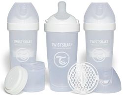Twistshake 3x Pro Double Anti-Koliek Babyfles met Melkpoedercontainer en Mixer - 330 ml | Snelle Stroom Siliconen Borstachtige Speen | BPA-Vrije Babyfles | Geschikt voor Baby's Vanaf 4m+ | Roze