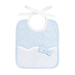 AGOFIL FILET - Bib Made From Star Print Cotton Pique with Aida Insert for Embroidery, Ideal for Newborn Babies, 100% Made in Italy, Light Blue and White.
