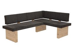 Hela Tische, Linn Banco Esquinero, Tela Tejida Marrón, Estructura de Madera de Roble Artisan, Montaje A La Izquierda-Derecha, Capacidad de Carga Aprox. 300 kg, Dimensiones 200 x 140 x 83 cm