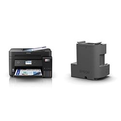 Epson EcoTank ET-4850 stampante A4 (stampa, copia, scansione, Fax) USB, Wi-Fi, Wi-Fi Direct, Ethernet, display LCD 6,1 cm, Nero & C13T04D100 - C13104D198, Scatola di Manutenzione, Nero