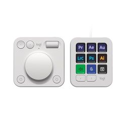 Logitech MX Creative Console, programmeerbaar toetsenblok met 9 aanpasbare lcd-toetsen en draaiknop voor grafisch ontwerp, videobewerking, fotografie, gebruik met Adobe, Zoom, Spotify en meer - Lichtgrijs