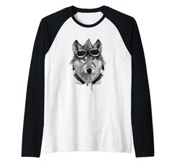 WOLF TUNES - Perro - K9 - Auriculares - Gafas - Camiseta divertida Camiseta Manga Raglan